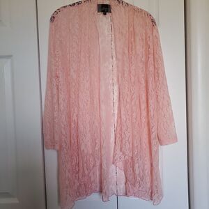 Pink Lace Duster Sheer Size Large Lounge Lingerie Made in USA Kimono Style Robe